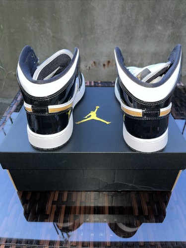 Air Jordan 1 Mid Patent Black White Gold Men 852542-007 7Y - photo 5