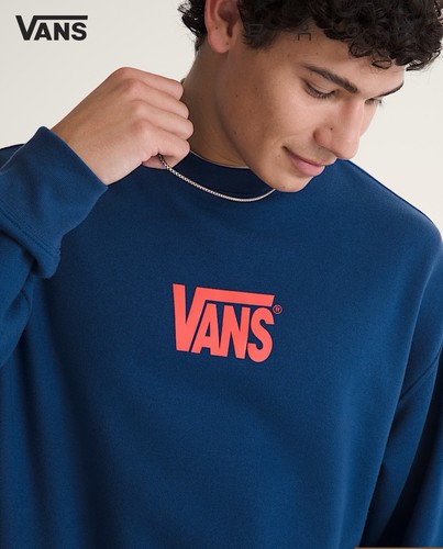 VANS Stretch Logo Crew Sweatshirt Mens - Midweight Fleece, Large