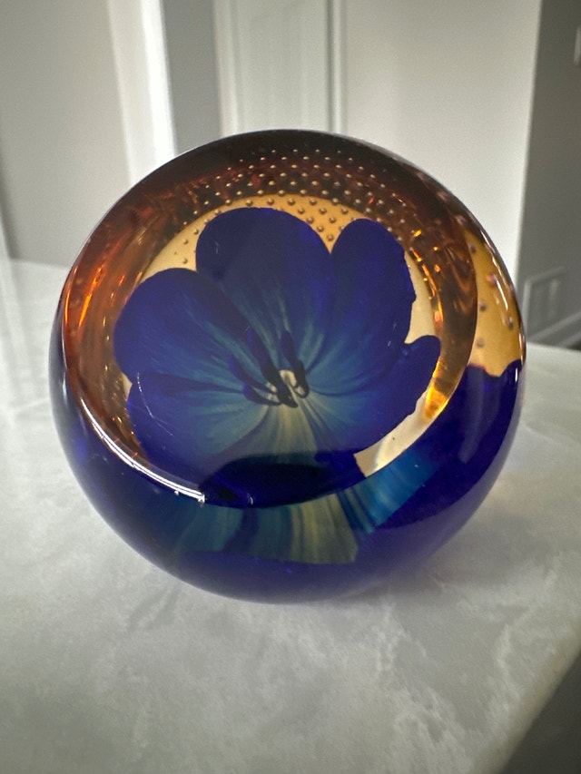 Caithness "Blue Anemone" glass paperweight by Helen MacDonald