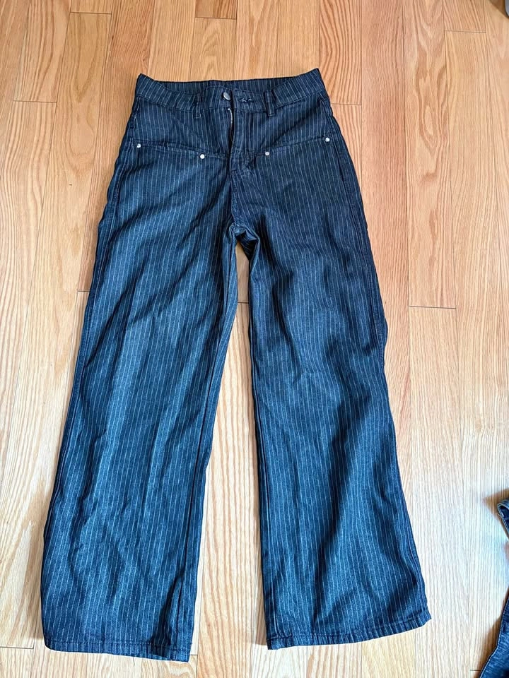 Dark Grey / Charcoal Pinstripe Wide Leg Jeans