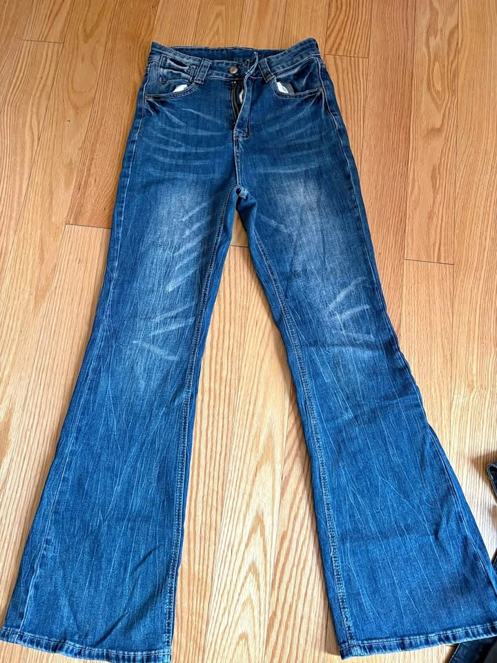 Vintage-Style Medium Wash Faded Flare Jeans