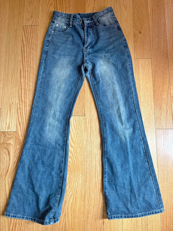 Soft Medium Blue Faded Flare Jeans