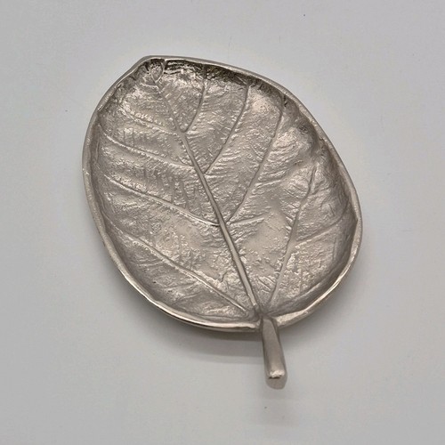Silver Metal Leaf Shaped Serving Tray Matte Finish