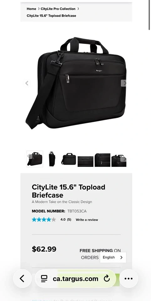 Targus 15.6” Laptop Bag New