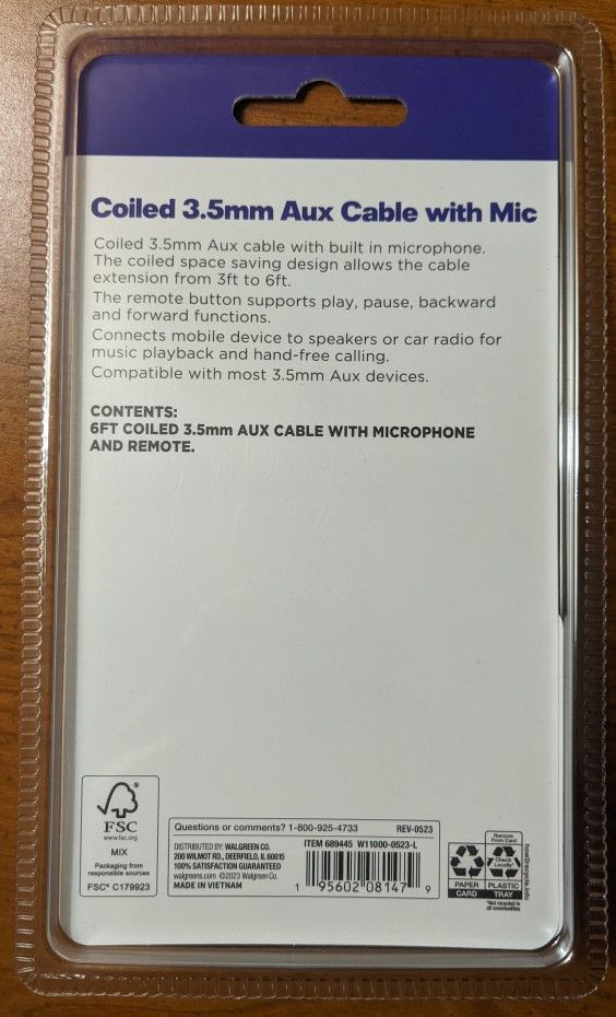 Coiled 3.5 Mm Aux Cable With Mic And Remote New - photo 2
