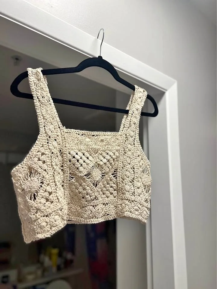 Beach vintage y2k crochet knit crop top boho hippie L-XL thumbnail