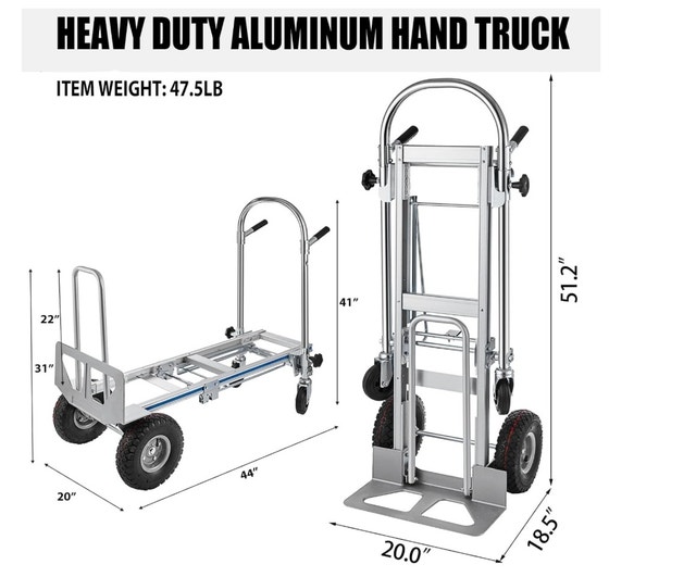 TOPDEEP 3 in 1 Aluminum Hand Truck, Convertible Dolly 1000 LBS - photo 2