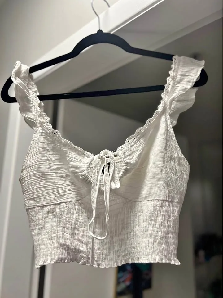 Milkmaid crop top white ruffled top thumbnail