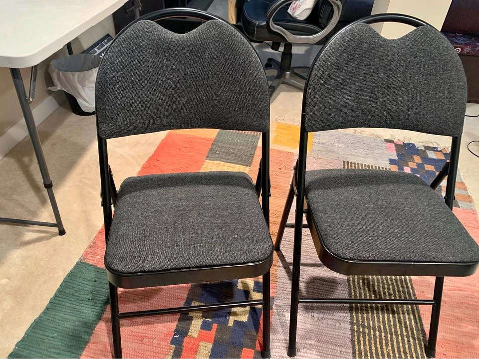 2 Folded Padded Card Table Chairs + Folding Table