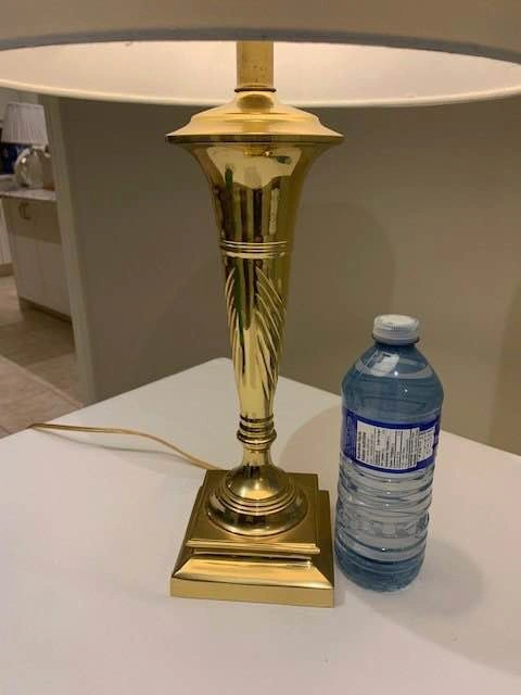 Vintage Polished Brass Table Lamp Fluted Column - photo 3