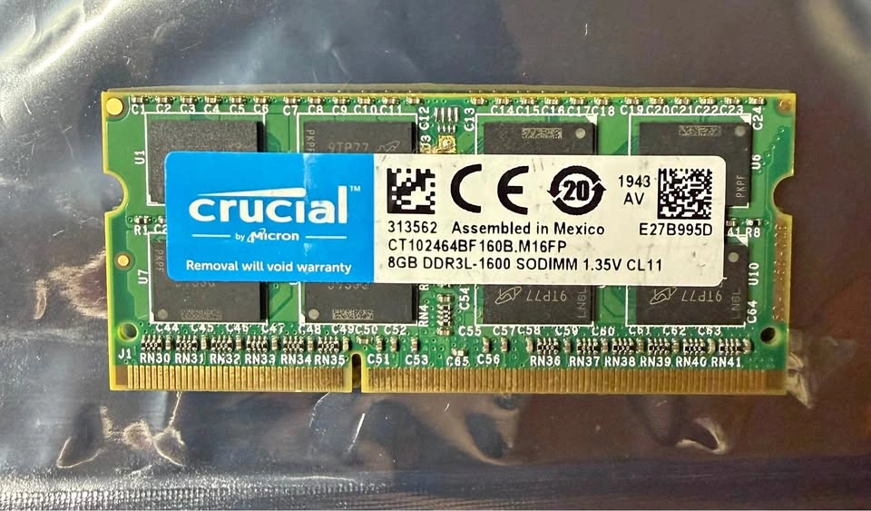Crucial 8GB DDR3L-1600 SODIMM Laptop RAM CT102464BF160B