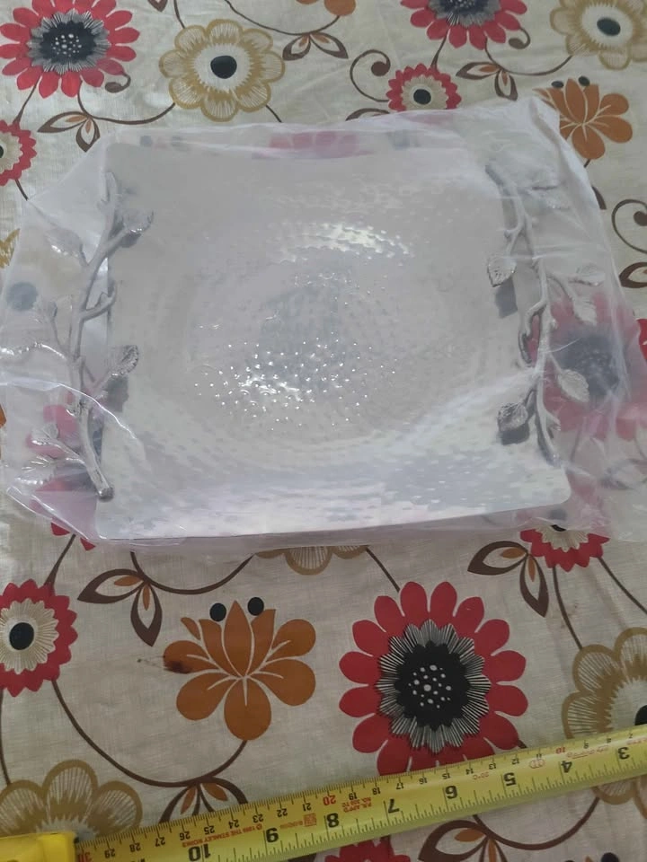 Hammered Metal Square Tray with Branch Handles - photo 2