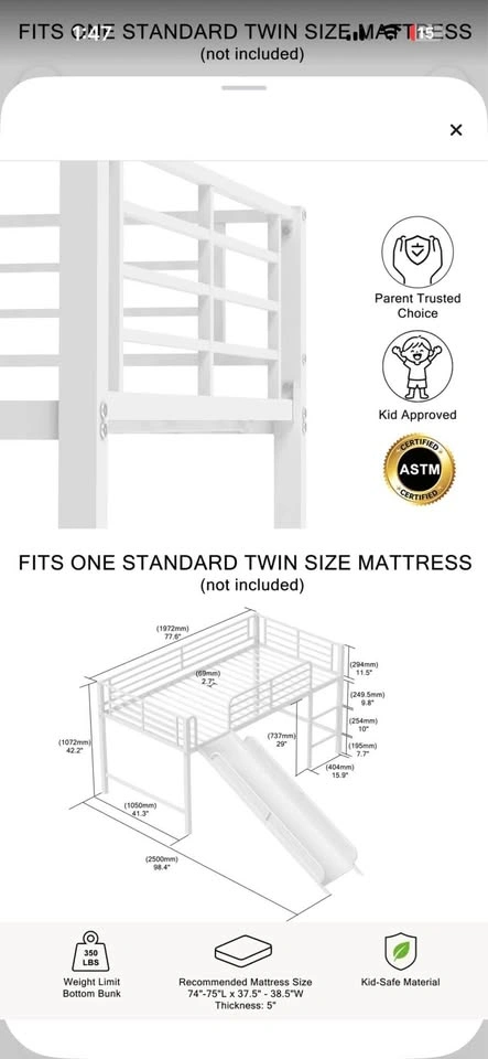 Twin Loft Bed with Slide – Grey - photo 4