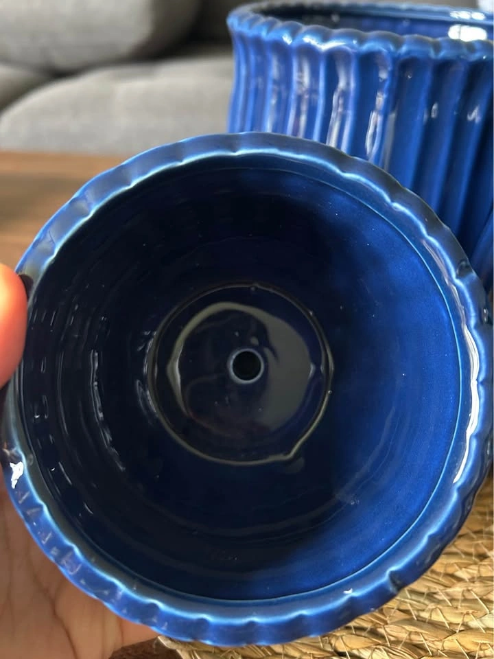 Set of 3 Cobalt Blue Ceramic Planters with Saucers - photo 5
