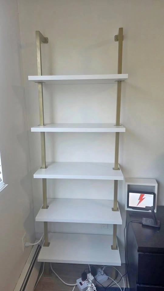 Nathan James Theo 5-Shelf Ladder Bookshelf – White & Gold