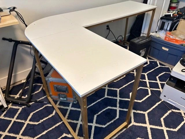 Modern White & Gold L-Shaped Computer Desk