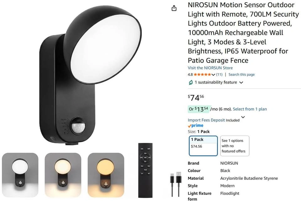 Rechargeable Outdoor Motion Sensor Light – 700LM, 10000mAh - photo 2