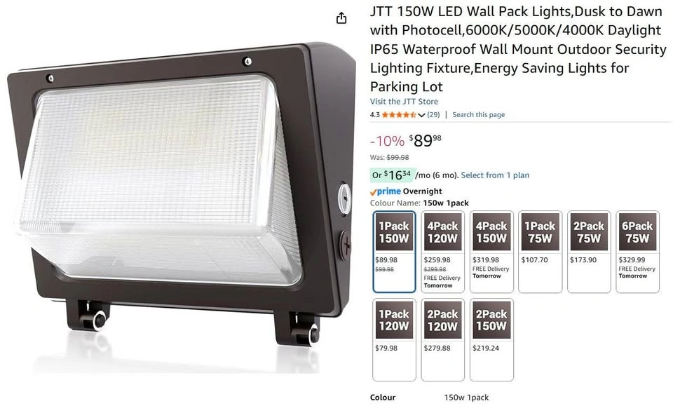 150W LED Wall Pack Light – Dusk to Dawn Photocell, 5000K, IP65, - photo 2