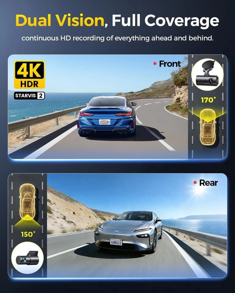 4K Dual Dash Cam Front and Rear – STARVIS 2, WiFi6, GPS - photo 3