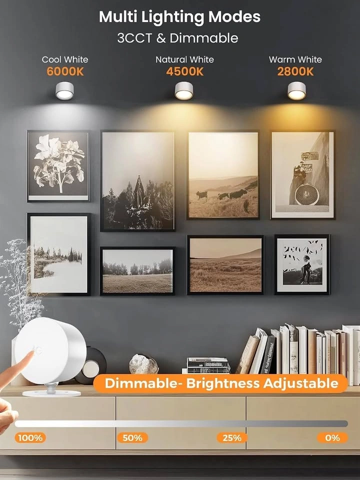 Battery Operated Magnetic LED Wall Sconces – 3 Colour Temps, Dim - photo 4