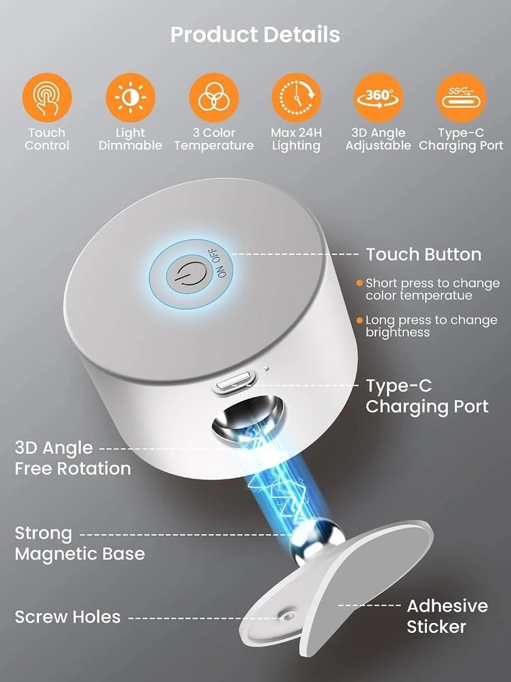Battery Operated Magnetic LED Wall Sconces – 3 Colour Temps, Dim - photo 5
