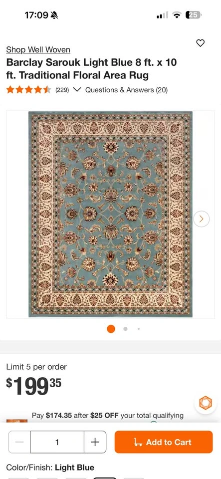 Well Woven Barclay Sarouk Light Blue 8 ft. x 10 ft. Rug - photo 3