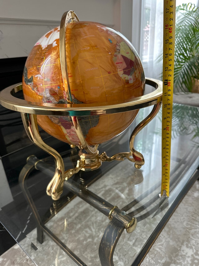 Handcrafted semi-precious gemstone world globe. 12” dia., 17” H - photo 4
