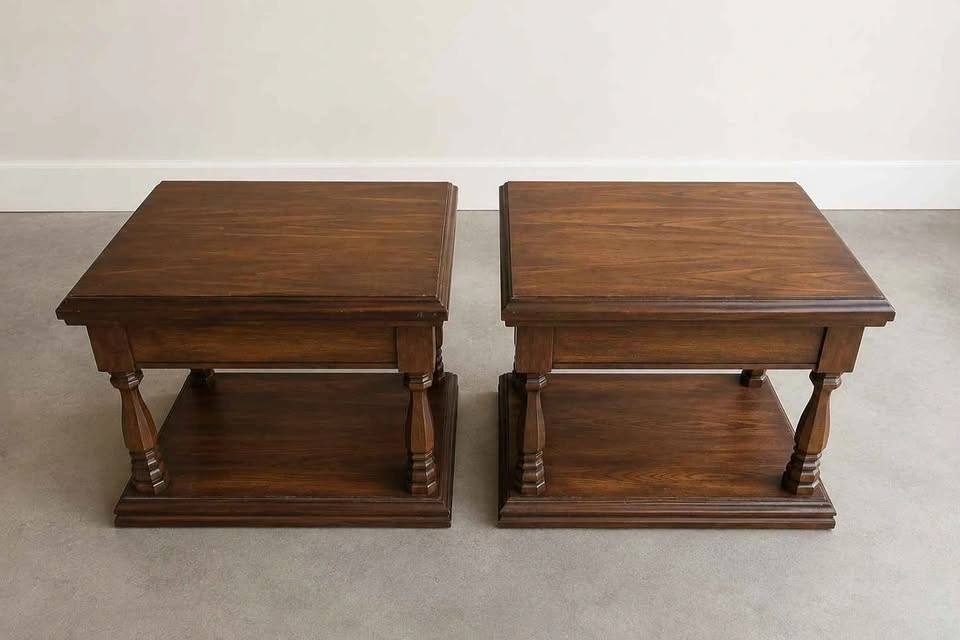 Pair (2) of Vintage Solid Wood End Tables – As Is
