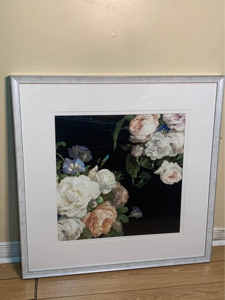 Large Framed Floral Wall Art – Silver Frame – Ready to Hang - photo 2
