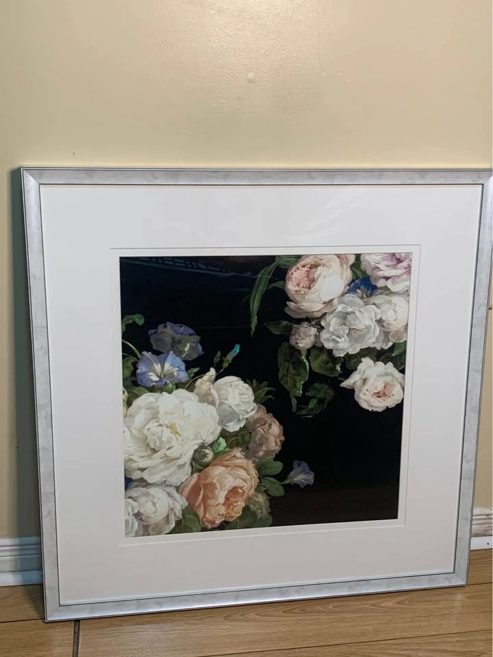 Large Framed Floral Wall Art – Silver Frame – Ready to Hang - photo 3