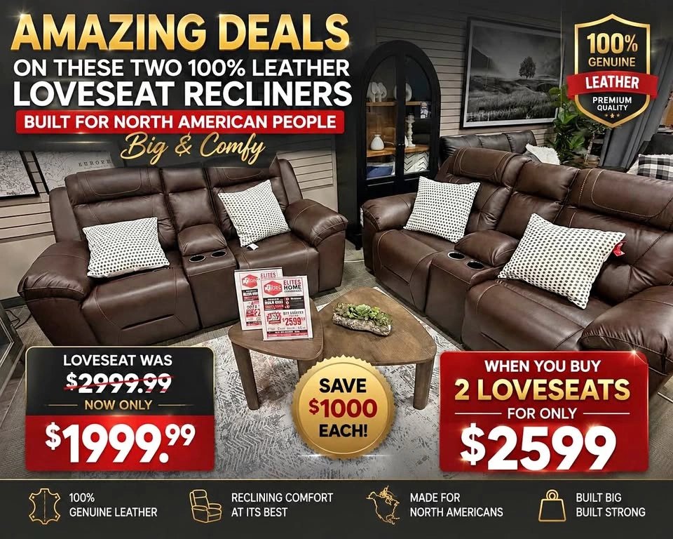 100% Genuine Leather Reclining Loveseats