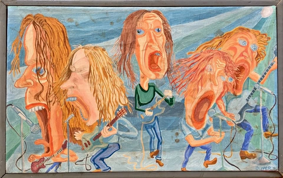 Heavy Metal, oil on small canvas, wood frame, by the late George