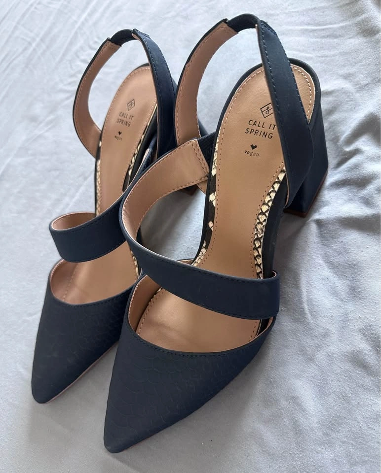Call It Spring Navy Blue Block Heel Slingback Pumps - photo 2