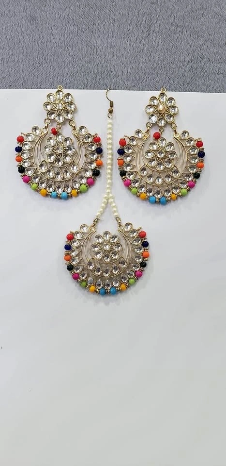 Multicolor Jaggo Earrings & Tikka Set