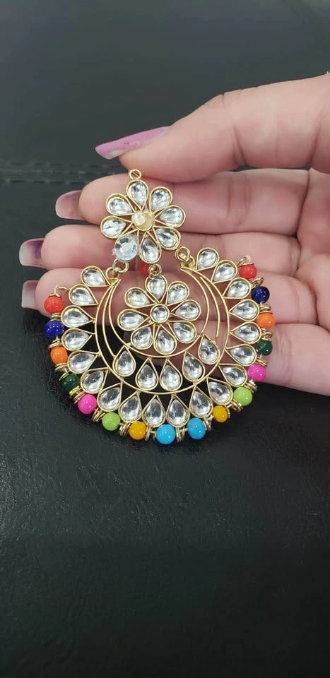 Multicolor Jaggo Earrings & Tikka Set - photo 5