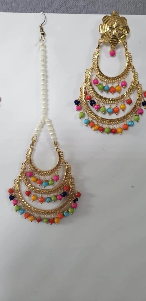 Traditional Punjabi Multicolour Jago Earrings & Tikka Set - photo 2