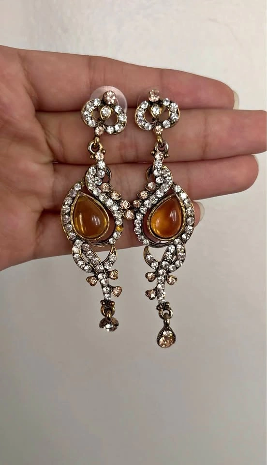 Gold Gem Drop Earrings