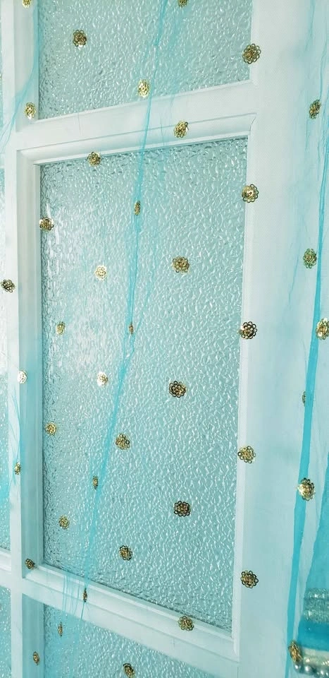Blue Net Dupatta with Golden Sequin Embroidery - photo 2