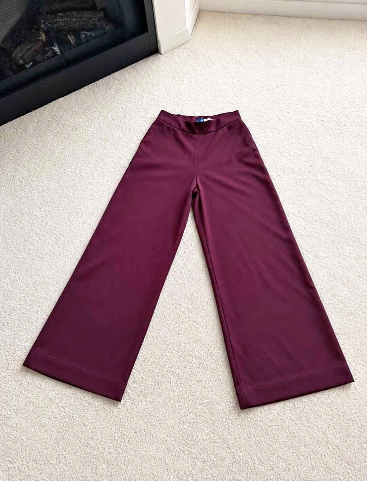 Burgundy satin-like wide-leg pants