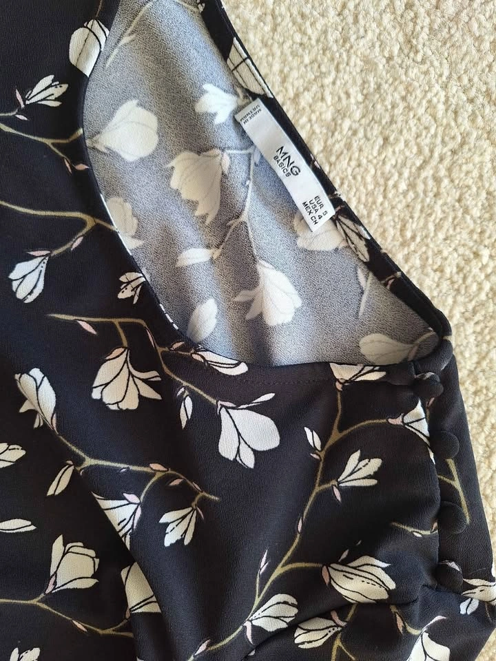Mango Black Floral Shift Dress with Cream Blossom Print - photo 2