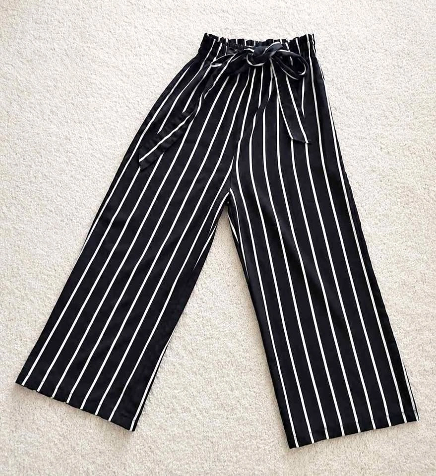 Stradivarius Black and White Striped Wide-Leg Pants