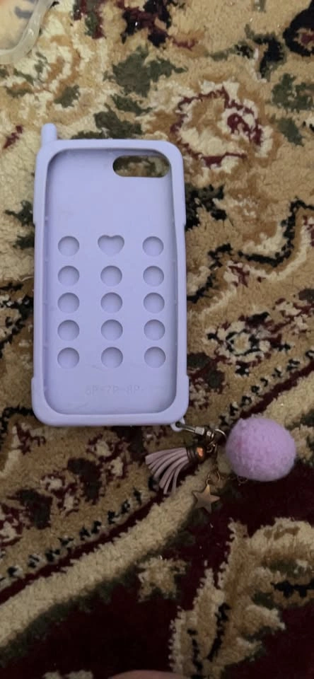 Purple Babypink Retro Push Button Phone Case with Pom Pom - photo 2