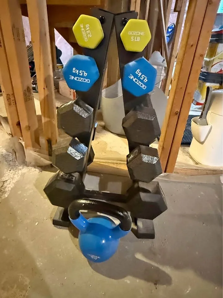 Dumbbell Set with Rack and Kettlebell