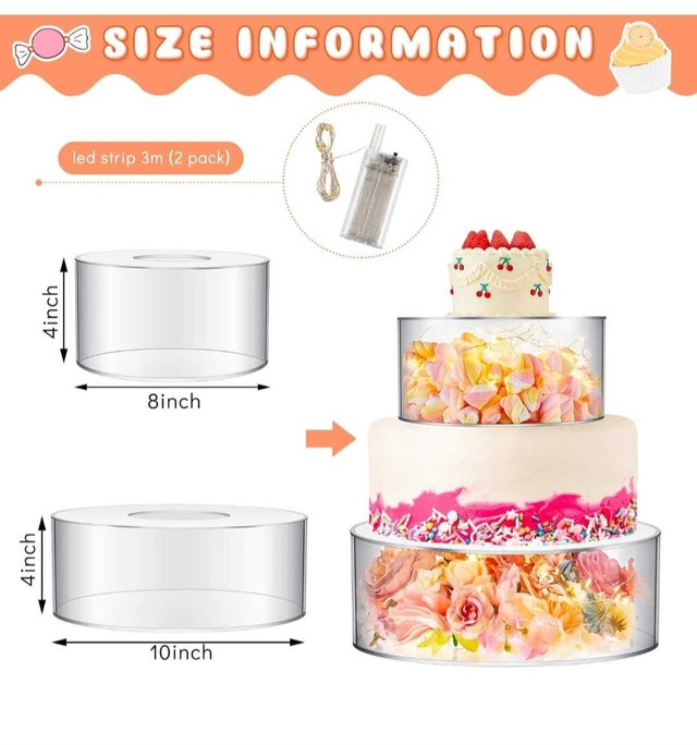 acrylic cake stand 8" and 10" with string lights - photo 2