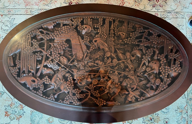 Wood Carved Glass Top Coffee Table - photo 3