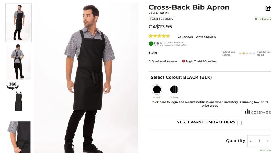 ChefWorks cross-back bib apron