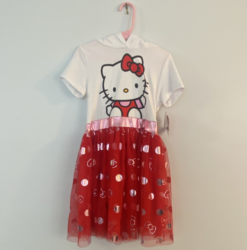 Hello Kitty Hooded Girls Dress Costume White/Red/Pink Size 6/7