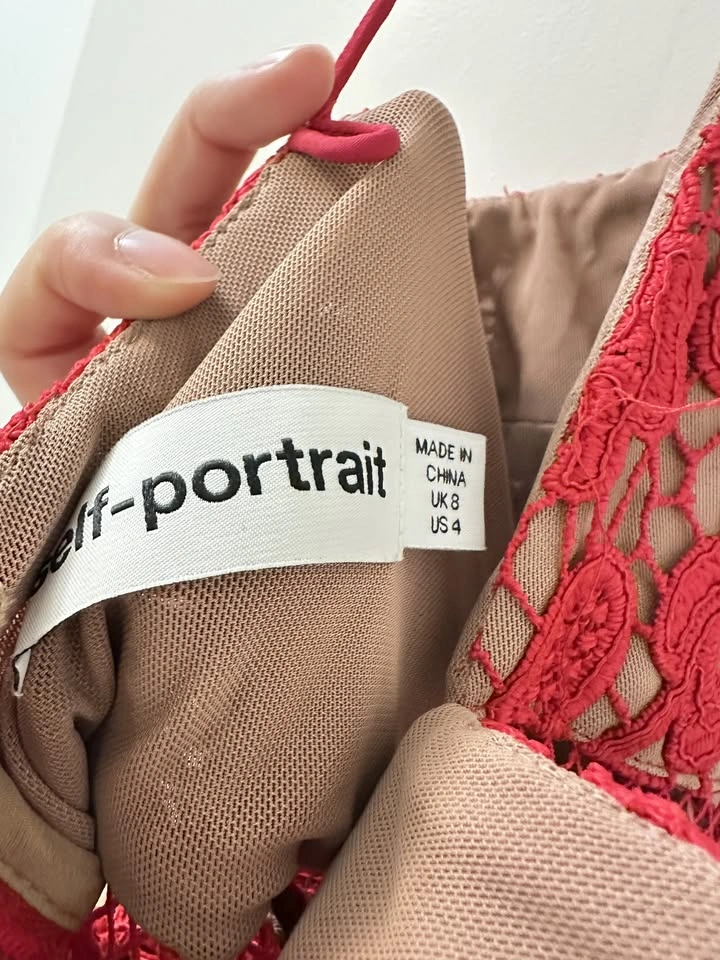 Self-Portrait Coral Red Guipure Lace Midi Dress - photo 3