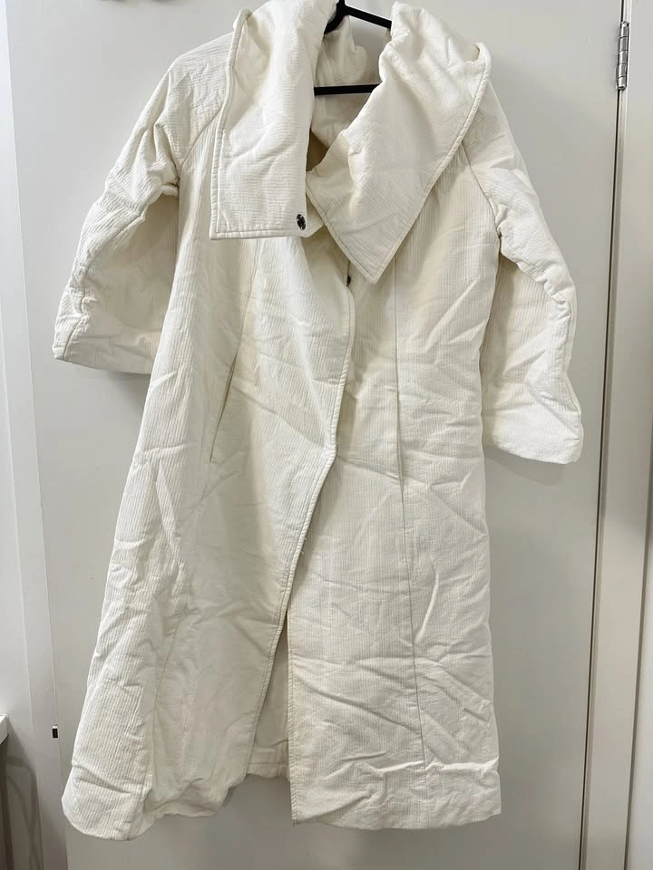 Ivory Cotton Longline Padded Coat · Oversized Collar · Size S - photo 3