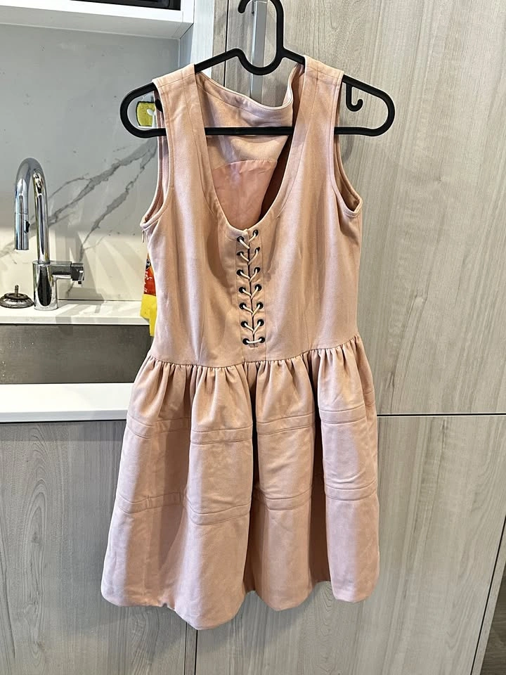 Pink Faux Suede Lace-Up Babydoll Dress